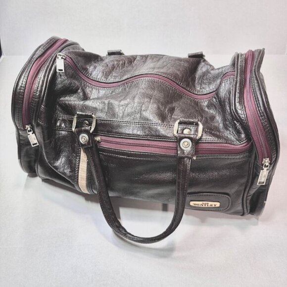 Sir Bentley Handbags - VTG Sir Bentley Leather Duffel Bag Travel Carry On Double Handles Black Red 18”